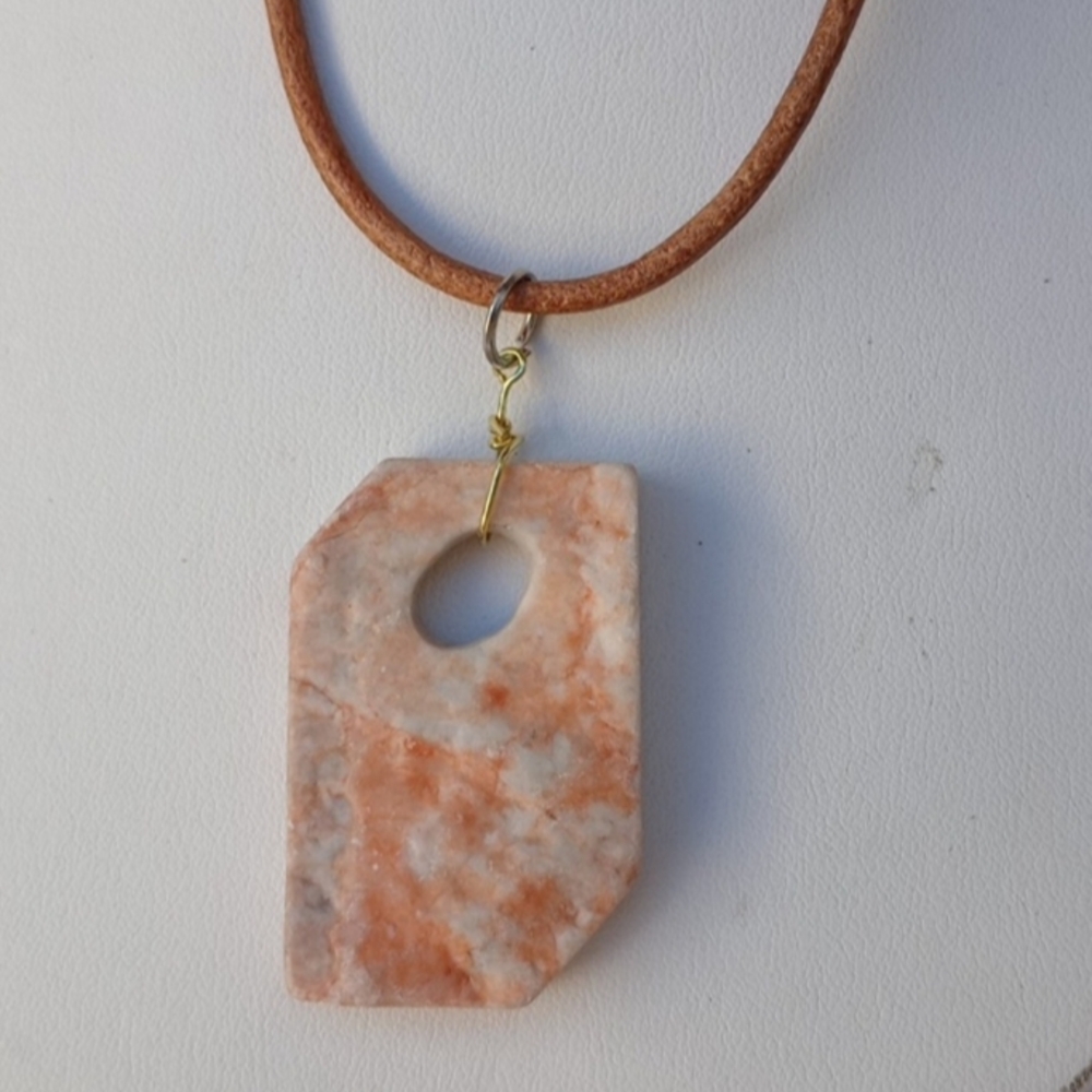 Hand Crafted Natural Sunstone Necklace with Leather Cord Gift Statement Piece